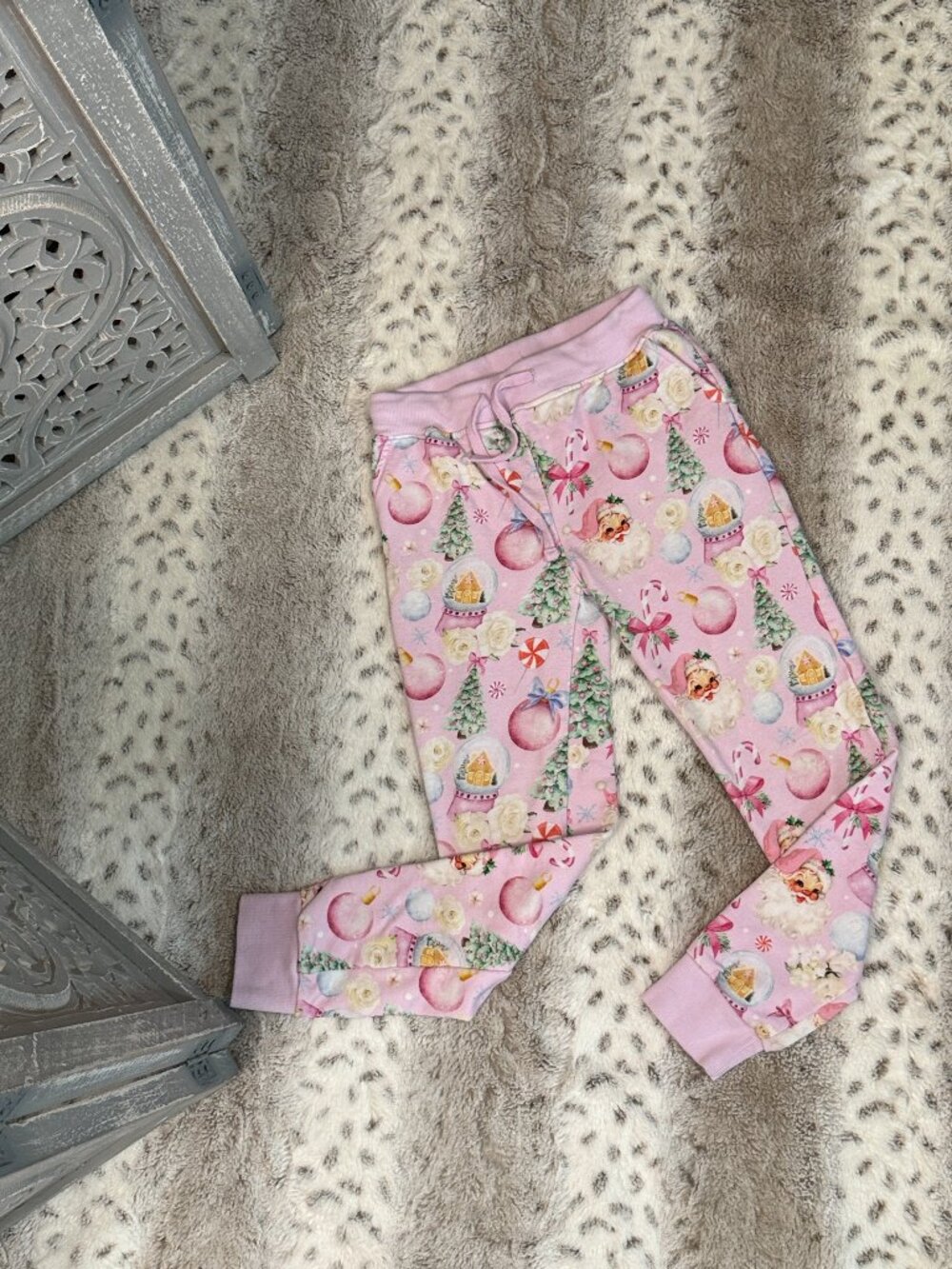 Bums & Roses pink vintage Santa pants girls size 7 Christmas holiday candy cane